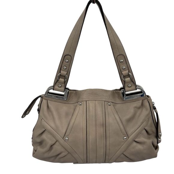 B. Makowsky Shoulder Bag Italian Leather Taupe Mushroom Brown - Picture 2 of 9